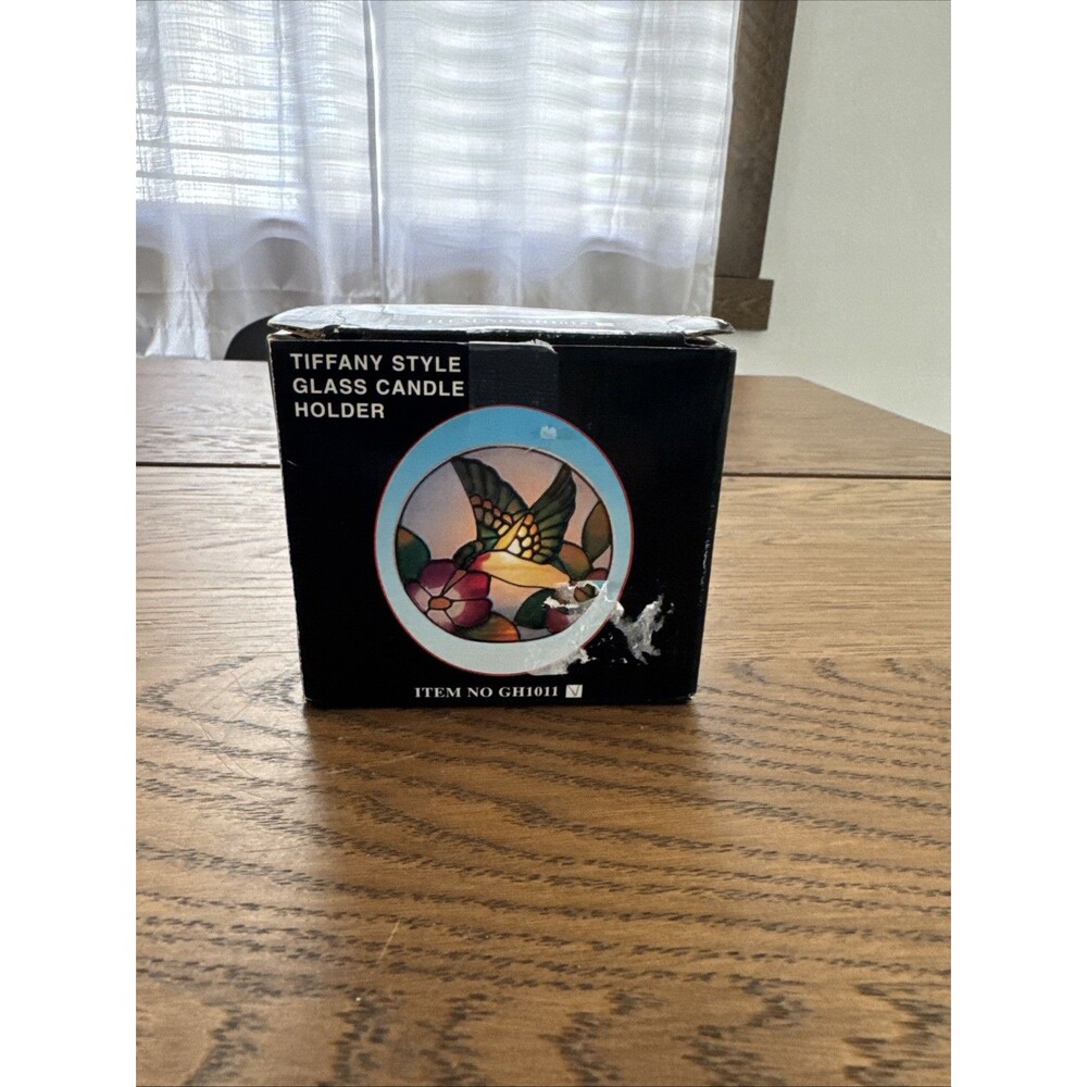 Tiffany Style Glass Candle Holder Humming Bird New